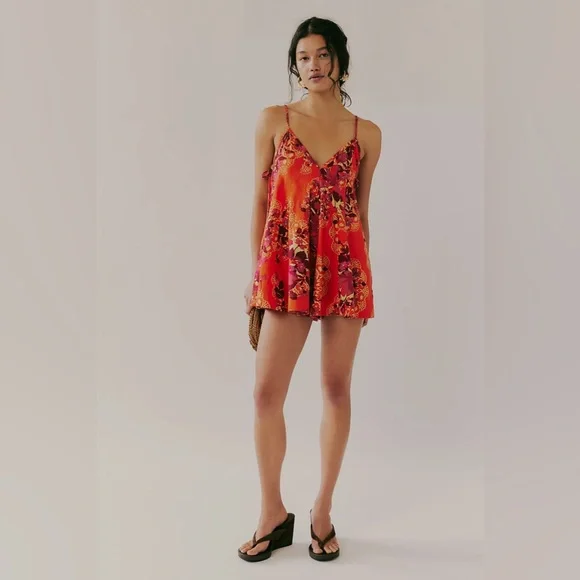 Free People Red Zenni Printed Romper - Picture 3 of 5